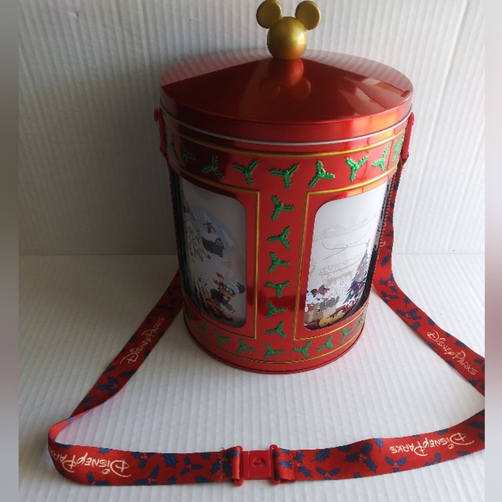 Popcorn Bucket Mickey & Friends Musical Tin Holiday Christmas Disney Parks